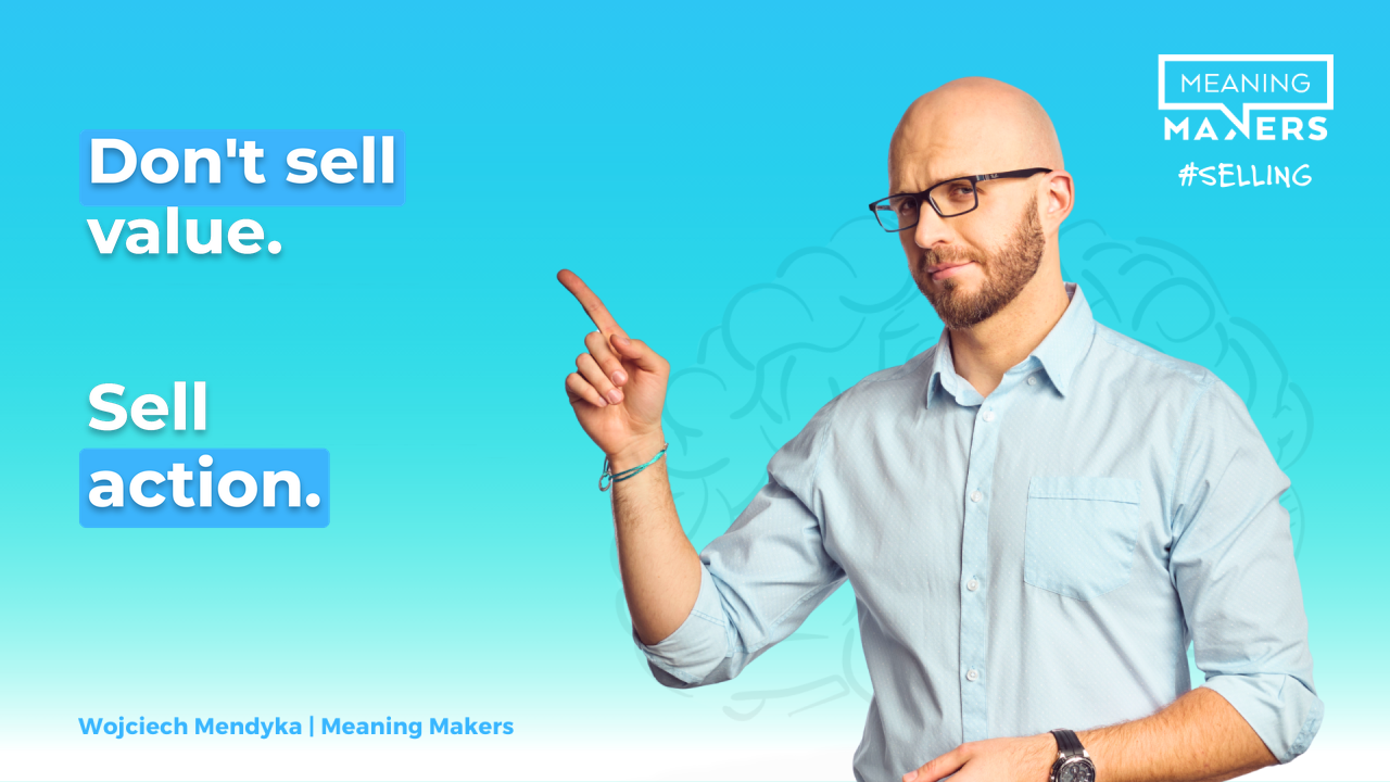 Article banner with the title 'Don't sell value. Sell action.'