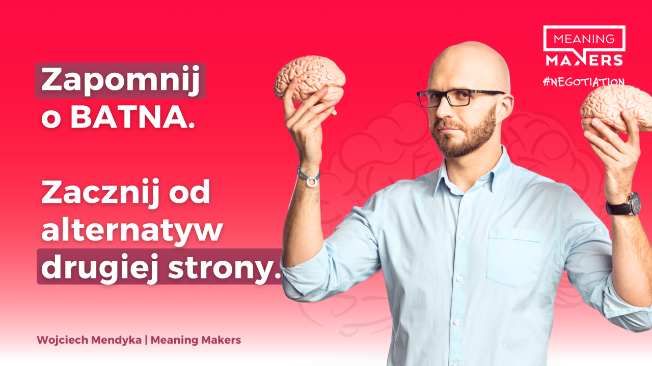 Oryginalny baner artykułu Wojtka Mendyki: Zapomnij o BATNA. Zacznij od alternatyw drugiej strony.