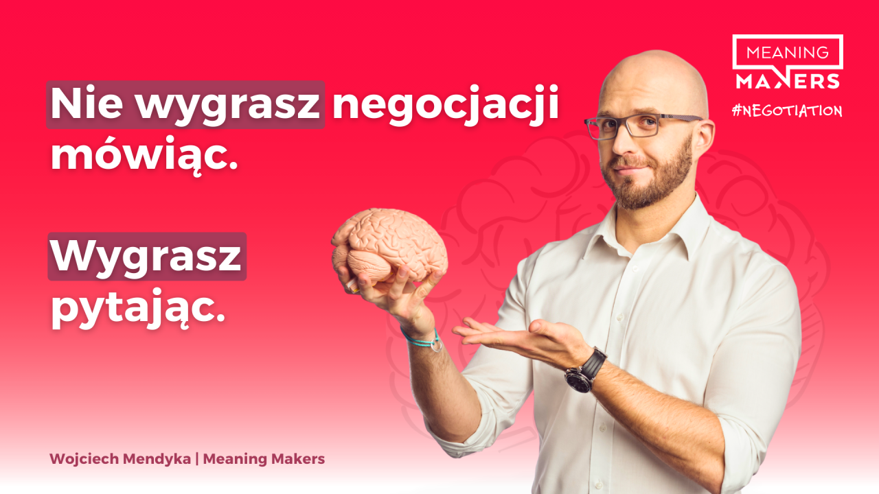 Oryginalny baner artykułu Wojtka Mendyki: Nie wygrasz negocjacji mówiąc. Wygrasz pytając.