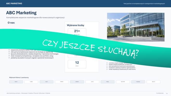 Jeśli pokazujesz im 5 takich slajdów pod rząd... To przestań i przyjdź na warsztat Meaning Makers!